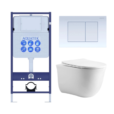 Комплект унитаз с инсталляцией, кнопкой и сиденьем микролифт Aquatek Классик SET AQUATEK КЛАССИК cm-009 4в1 безободковый купить с доставкой. 100% Оригинал. Гарантия!
