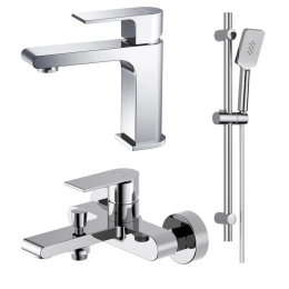 AQ1410CR ЛИРА смеситель для раковины 103, без донного клапана + AQ1440CR ЛИРА смеситель для ванны + AQ2018CR ЛИРА душевой гарнитур 3jet 65 см