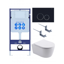 Комплект унитаз с инсталляцией, кнопкой и сиденьем Set AQUATEK ЕВРОПА T-020 4в1 безободковый
