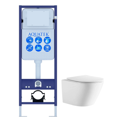 Комплект унитаз с инсталляцией и сиденьем SET AQUATEK ЛИБЕРТИ INS-017 безободковый купить с доставкой. 100% Оригинал. Гарантия!