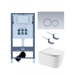 Комплект унитаз с инсталляцией, кнопкой и сиденьем микролифт SET AQUATEK ОБЕРОН T PNS013 безободковый