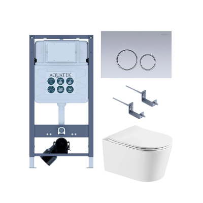 Комплект унитаз с инсталляцией, кнопкой и сиденьем микролифт SET AQUATEK ОБЕРОН T PNS013 безободковый купить с доставкой. 100% Оригинал. Гарантия!
