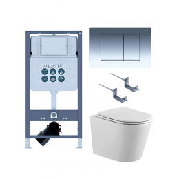 Комплект унитаз с инсталляцией, кнопкой и сиденьем микролифт SET AQUATEK ВЕГА T PNS002 безободковый