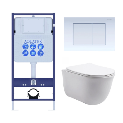 Комплект унитаз с инсталляцией, кнопкой и сиденьем микролифт Aquatek Классик SET AQUATEK КЛАССИК-009 4в1 безободковый купить с доставкой. 100% Оригинал. Гарантия!