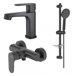 AQ1231MB ОБЕРОН Set 3 в 1: смеситель для раковины + смес. для душа + душевой гарнитур 3jet 60 см, матовый черный