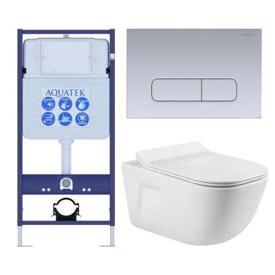 Комплект унитаз с инсталляцией, кнопкой и сиденьем микролифт Aquatek Дива SET AQUATEK ДИВА-014 4в1 безободковый купить с доставкой. 100% Оригинал. Гарантия!