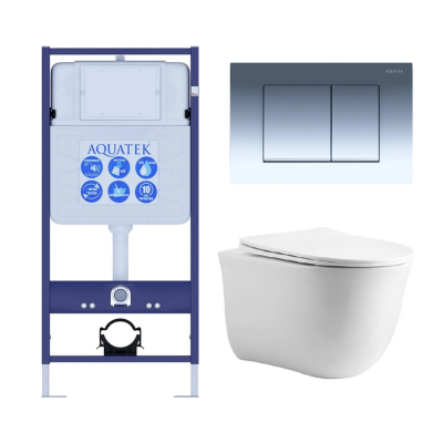 Комплект унитаз с инсталляцией, кнопкой и сиденьем микролифт Aquatek Классик SET AQUATEK КЛАССИК cm-010 4в1 безободковый купить с доставкой. 100% Оригинал. Гарантия!