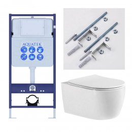 Комплект унитаз с инсталляцией и сиденьем микролифт Aquatek Европа Set AQUATEK ЕВРОПА new cm T безободковый