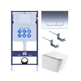 Комплект унитаз с инсталляцией, кнопкой и сиденьем микролифт SET AQUATEK ЛИБРА T-016 4в1 безободковый