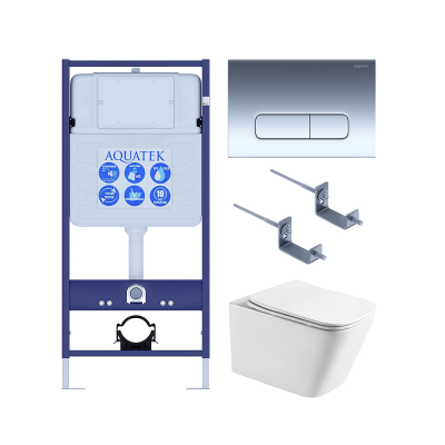 Комплект унитаз с инсталляцией, кнопкой и сиденьем микролифт SET AQUATEK ЛИБРА T-016 4в1 безободковый купить с доставкой. 100% Оригинал. Гарантия!