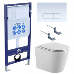Комплект унитаз с инсталляцией, кнопкой и сиденьем микролифт Aquatek Вега SET AQUATEK ВЕГА cmp-013 безободковый