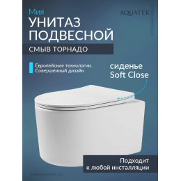 Унитаз подвесной с сиденьем микролифт Aquatek Мия AQ2004T-00 безободковый