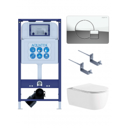 Комплект унитаз с инсталляцией, кнопкой и сиденьем SET AQUATEK ЕВРОПА New-067 4в1 безободковый