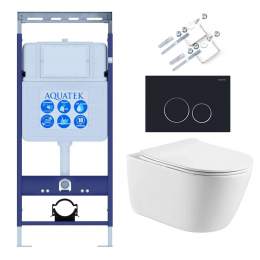 Комплект унитаз с инсталляцией с кнопкой Aquatek Оберон SET AQUATEK ОБЕРОН-020 4в1 безободковый