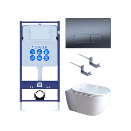 Комплект унитаз с инсталляцией, кнопкой и сиденьем микролифт SET AQUATEK ПОЛАРИС-01-034 4в1 безободковый