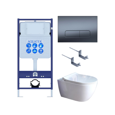Комплект унитаз с инсталляцией, кнопкой и сиденьем микролифт SET AQUATEK ПОЛАРИС-01-034 4в1 безободковый купить с доставкой. 100% Оригинал. Гарантия!