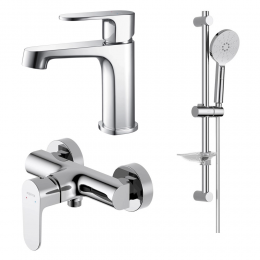 AQ1210CR ОБЕРОН смеситель для раковины 98, без донного клапана + AQ1260CR ОБЕРОН смеситель для душа + AQ2014CR ОБЕРОН душевой гарнитур 3jet 60 см