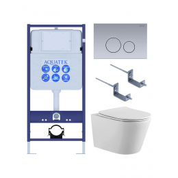Комплект унитаз с инсталляцией, кнопкой и сиденьем микролифт Aquatek Вега SET AQUATEK ВЕГА-1905-036 безободковый