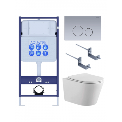 Комплект унитаз с инсталляцией, кнопкой и сиденьем микролифт Aquatek Вега SET AQUATEK ВЕГА-1905-036 безободковый купить с доставкой. 100% Оригинал. Гарантия!