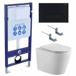 Комплект унитаз с инсталляцией, кнопкой и сиденьем микролифт Aquatek Вега SET AQUATEK ВЕГА cmp-017 безободковый