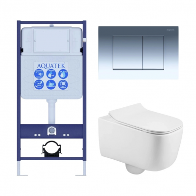 Комплект унитаз с инсталляцией, кнопкой и сиденьем микролифт Aquatek Лугано SET AQUATEK ЛУГАНО 4в1 безободковый купить с доставкой. 100% Оригинал. Гарантия!