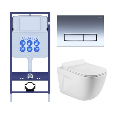 Комплект унитаз с инсталляцией, кнопкой и сиденьем микролифт Aquatek Дива SET AQUATEK ДИВА 4в1 безободковый купить с доставкой. 100% Оригинал. Гарантия!