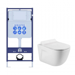 Комплект унитаз с инсталляцией и сиденьем микролифт Aquatek Дива SET AQUATEK ДИВА безободковый