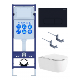 Комплект унитаз с инсталляцией и сиденьем микролифт Set AQUATEK ЕВРОПА New-017 4в1 безободковый
