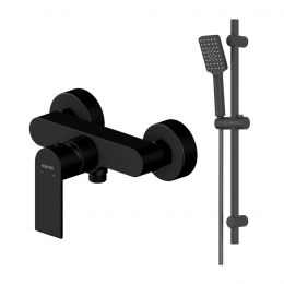 AQ1460MB ЛИРА смеситель для душа, матовый черный + AQ2018MB ЛИРА душевой гарнитур 3jet 65 см, матовый черный