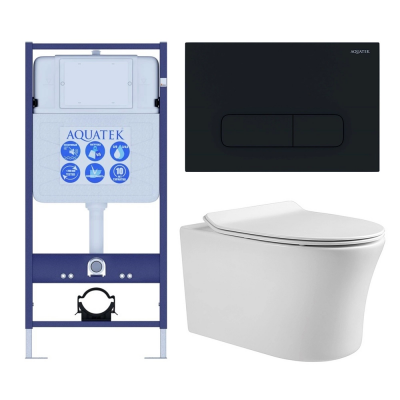 Комплект унитаз с инсталляцией, кнопкой и сиденьем микролифт Aquatek Ника SET AQUATEK НИКА-017 4в1 безободковый купить с доставкой. 100% Оригинал. Гарантия!