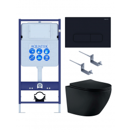 Комплект унитаз с инсталляцией, кнопкой и сиденьем микролифт SET AQUATEK ЕВРОПА MB-017 4в1 безободковый