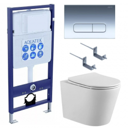 Комплект унитаз с инсталляцией, кнопкой и сиденьем микролифт Aquatek Вега SET AQUATEK ВЕГА cmp-016 безободковый