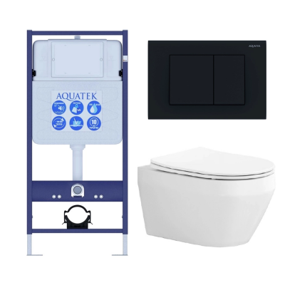 Комплект унитаз с инсталляцией с кнопкой Aquatek Лея SET AQUATEK ЛЕЯ-012 4в1 безободковый купить с доставкой. 100% Оригинал. Гарантия!