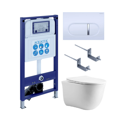 Комплект унитаз с инсталляцией, кнопкой и сиденьем SET AQUATEK КЛАССИК cm-042 4в1 безободковый купить с доставкой. 100% Оригинал. Гарантия!