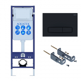 Инсталляция для подвесного унитаза Aquatek Standart 37 INS-0000017, кнопка смыва черная + крепеж