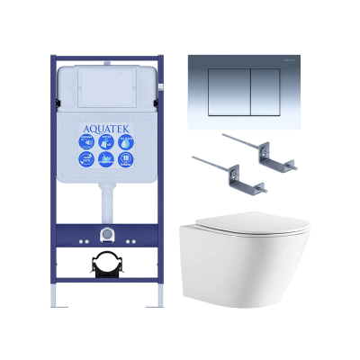 Комплект унитаз с инсталляцией, кнопкой и сиденьем SET AQUATEK ЛИБЕРТИ-010 4в1 безободковый купить с доставкой. 100% Оригинал. Гарантия!