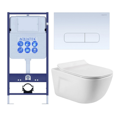 Комплект унитаз с инсталляцией, кнопкой и сиденьем микролифт Aquatek Дива SET AQUATEK ДИВА-013 4в1 безободковый купить с доставкой. 100% Оригинал. Гарантия!