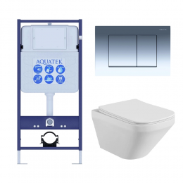 Комплект унитаз с инсталляцией с кнопкой Aquatek Лира SET AQUATEK ЛИРА-010 4в1 безободковый