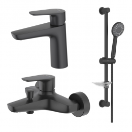 AQ1130MB БЕТТА Set 3 в 1: смеситель для раковины + смес. для душа + душевой гарнитур 3jet 65 см, матовый черный