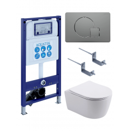 Комплект унитаз с инсталляцией, кнопкой и сиденьем SET AQUATEK ЕВРОПА New-070 4в1 безободковый