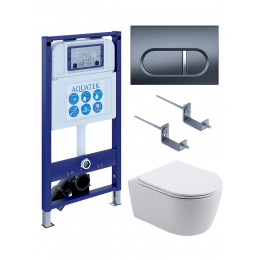 Комплект унитаз с инсталляцией, кнопкой и сиденьем SET AQUATEK ЕВРОПА New-050 4в1 безободковый