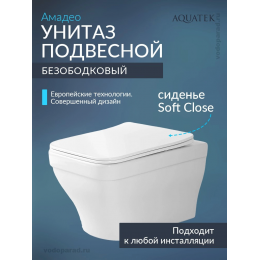 Унитаз подвесной с сиденьем микролифт Aquatek Амадео AQ1163-00 безободковый