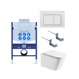 Комплект унитаз с инсталляцией, кнопкой и сиденьем микролифт SET AQUATEK ЛИБРА T-TDI004 безободковый