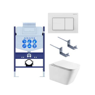 Комплект унитаз с инсталляцией, кнопкой и сиденьем микролифт SET AQUATEK ЛИБРА T-TDI004 безободковый купить с доставкой. 100% Оригинал. Гарантия!