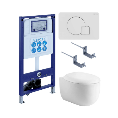 Комплект унитаз с инсталляцией, кнопкой и сиденьем SET AQUATEK АЛЬТАИР cm-066 4в1 безободковый купить с доставкой. 100% Оригинал. Гарантия!