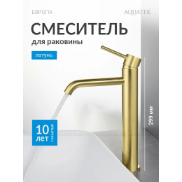 AQ1304BG ЕВРОПА смеситель для раковины высокий 215, без донного клапана, шлиф. золото