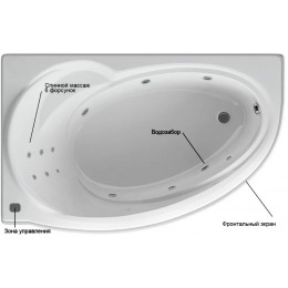 Акриловая ванна АКВАТЕК Бетта 170х97 BET170-0000010 левая, с гидромассажем Standard (пневмоуправление), с фронтальным экраном+спинной массаж 6 форсунок