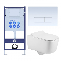 Комплект унитаз с инсталляцией, кнопкой и сиденьем микролифт Aquatek Лугано SET AQUATEK ЛУГАНО-013 4в1 безободковый