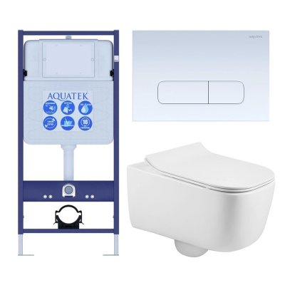 Комплект унитаз с инсталляцией, кнопкой и сиденьем микролифт Aquatek Лугано SET AQUATEK ЛУГАНО-013 4в1 безободковый купить с доставкой. 100% Оригинал. Гарантия!