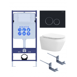 Комплект унитаз с инсталляцией, кнопкой и сиденьем микролифт Aquatek Лея SET AQUATEK ЛЕЯ Т-0-20 4в1 безободковый